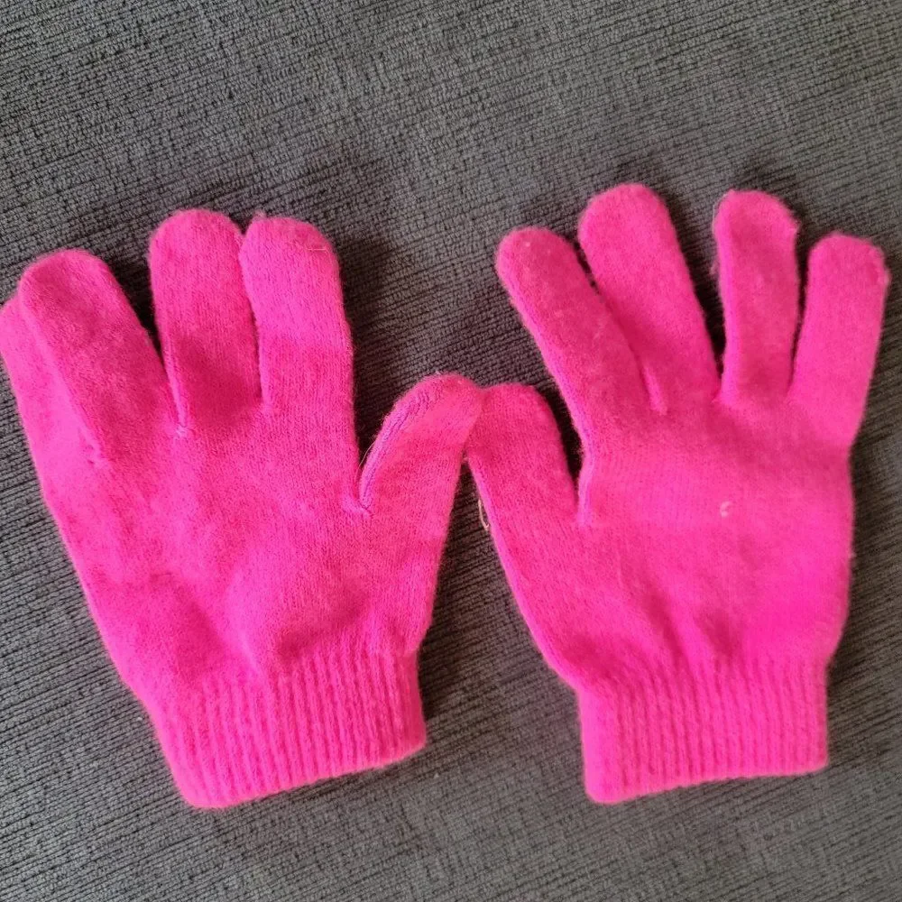 Kid's Girl Neon Pink knitted Winter Gloves Size OS